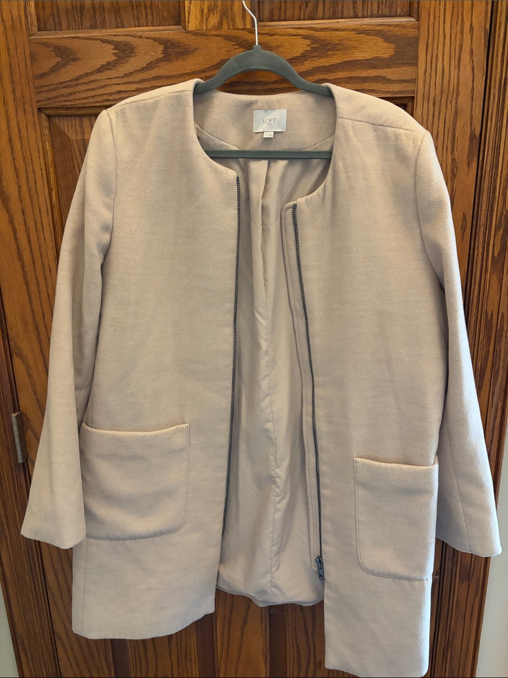 LOFT Cream Collarless Pea Coat